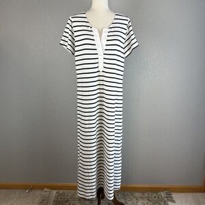 Vineyard Vines Zen Tee Shirt Maxi Dress Size L Nautical Stripe Cotton Modal Knit